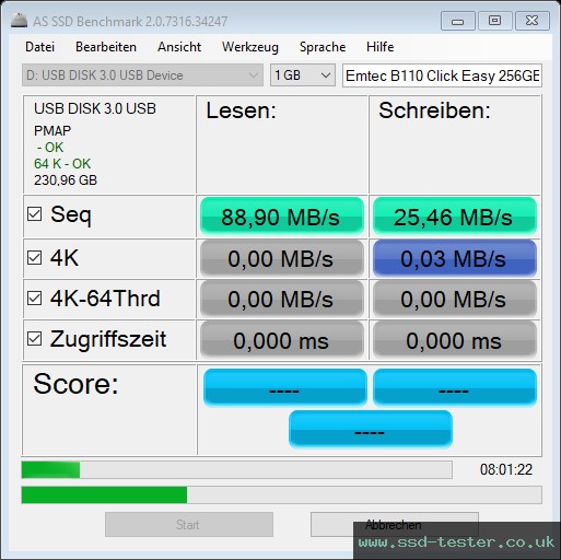 AS SSD TEST: Emtec B110 Click Easy 256GB