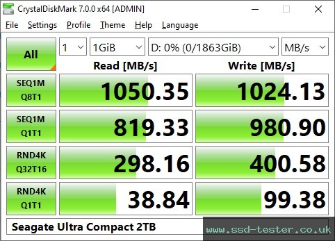 CrystalDiskMark Benchmark TEST: Seagate Ultra Compact 2TB