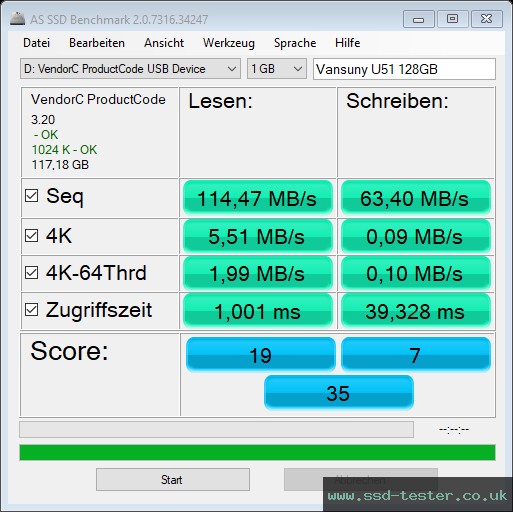 AS SSD TEST: Vansuny U51 128GB