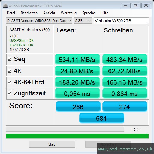 AS SSD TEST: Verbatim Vx500 2TB