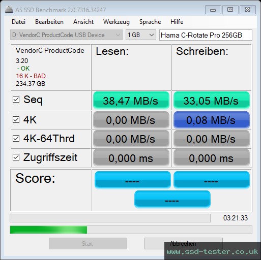 AS SSD TEST: Hama C-Rotate Pro 256GB