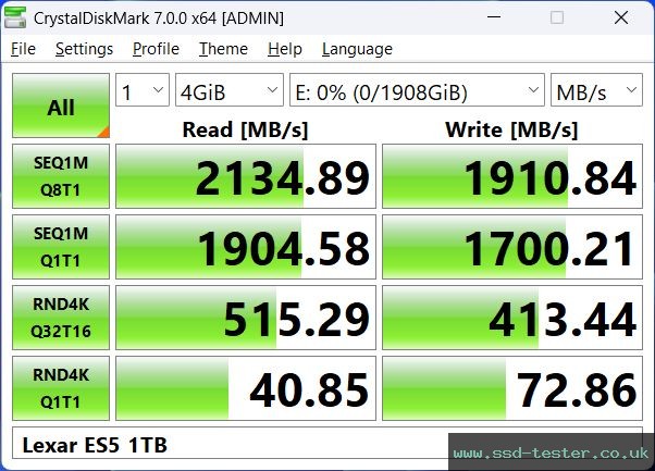 CrystalDiskMark Benchmark TEST: Lexar ES5 2TB