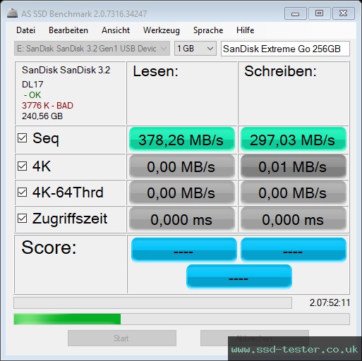AS SSD TEST: SanDisk Extreme Go (neue Version) 256GB