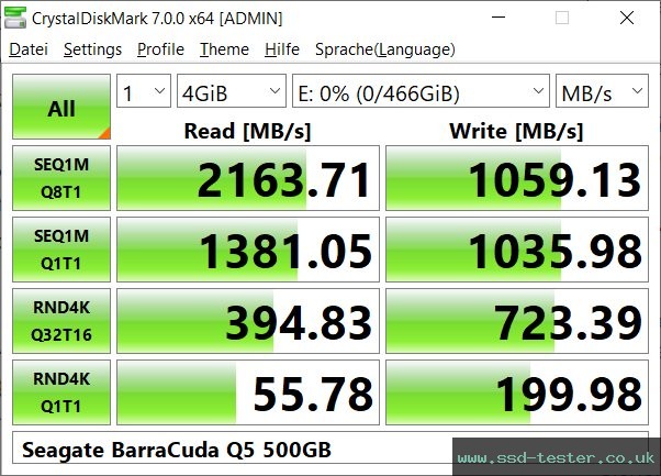 CrystalDiskMark Benchmark TEST: Seagate BarraCuda Q5 500GB