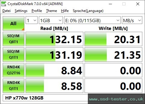 CrystalDiskMark Benchmark TEST: HP x770w 128GB