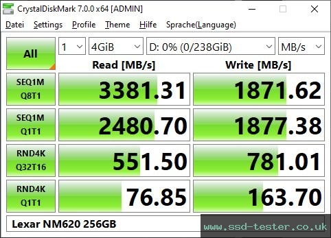 CrystalDiskMark Benchmark TEST: Lexar NM620 256GB