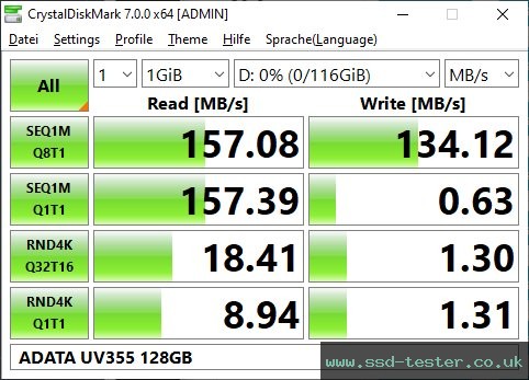 CrystalDiskMark Benchmark TEST: ADATA UV355 128GB