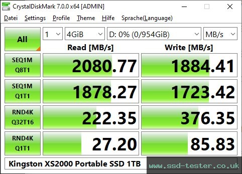 CrystalDiskMark Benchmark TEST: Kingston XS2000 Portable SSD 1TB
