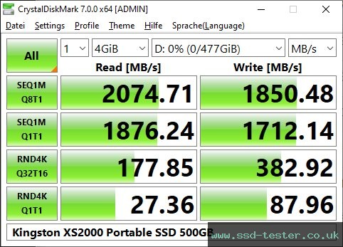 CrystalDiskMark Benchmark TEST: Kingston XS2000 Portable SSD 500GB