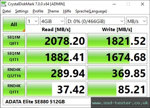 CrystalDiskMark Benchmark TEST: ADATA Elite SE880 512GB