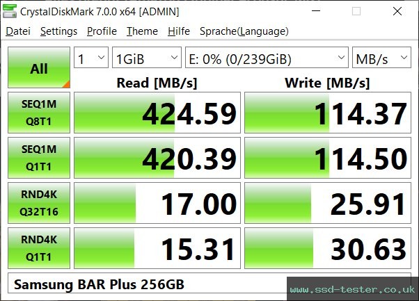 CrystalDiskMark Benchmark TEST: Samsung BAR Plus 256GB