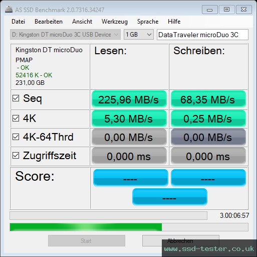 AS SSD TEST: Kingston DataTraveler microDuo 3C 256GB