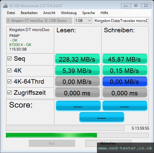 AS SSD TEST: Kingston DataTraveler microDuo 3C 128GB
